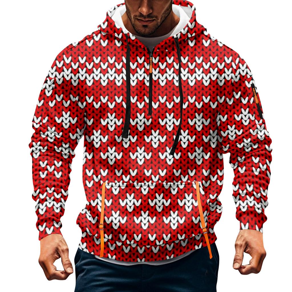 Мужская толстовка с капюшоном на молнии до середины, повседневная спортивная с рождественским принтом