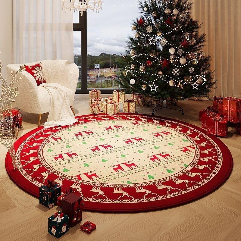 Christmas Plush Rug Festive Home Decor Round Area Bedroom Living Room