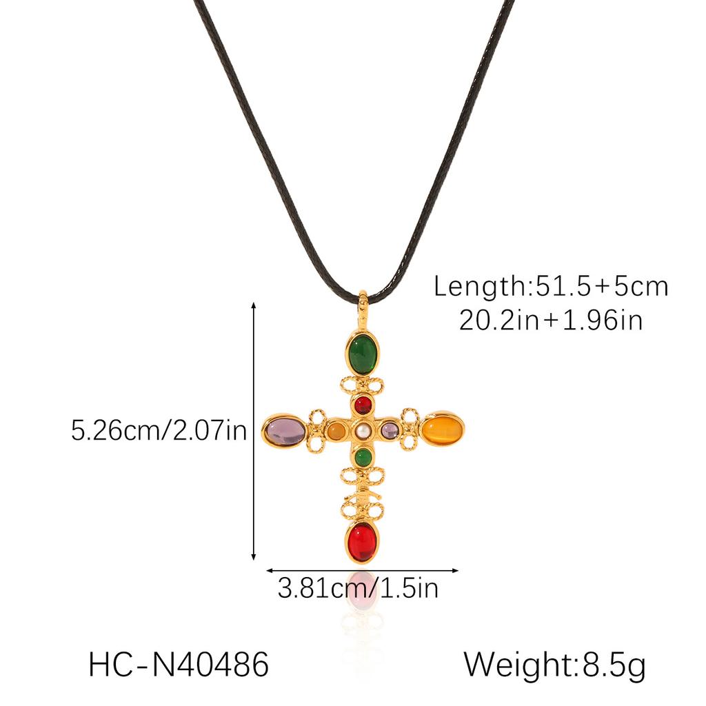 French light luxury vintage natural freshwater pearl necklace stainless steel cross pendant jewelry high-end clavicle chain