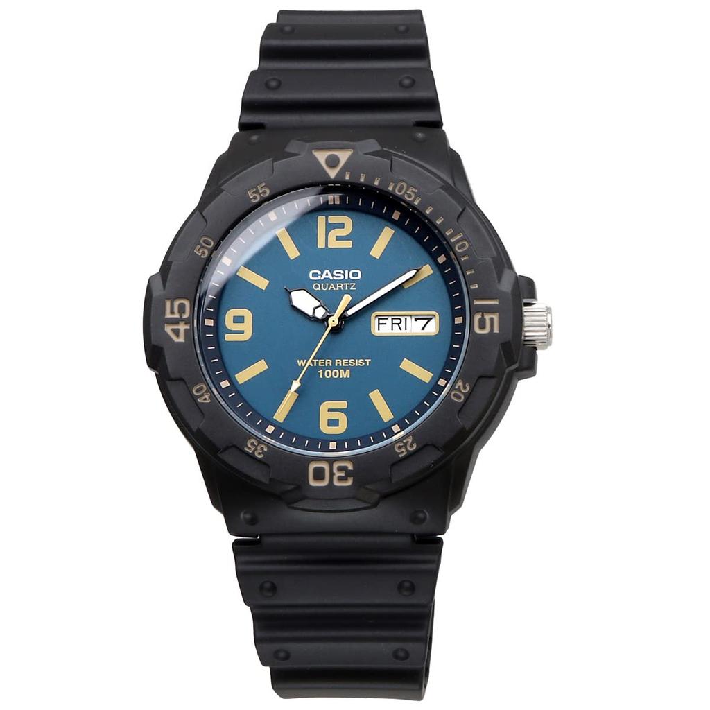 Casio Стандартные кварцевые часы MRW-200H-2B3V / -200H-3BV Мужские Зеленовато-голубой циферблат / Черный и Лаймово-зеленый [Импортные]