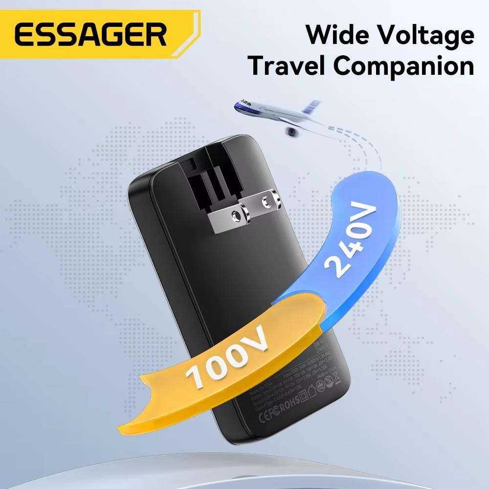 Essager 65W GaN Charger USB Type C Quick Charge 3.0 Fast Charger for iPhone 15 14 Xiaomi Samsung Ipad Macbook Tablet PD Charger