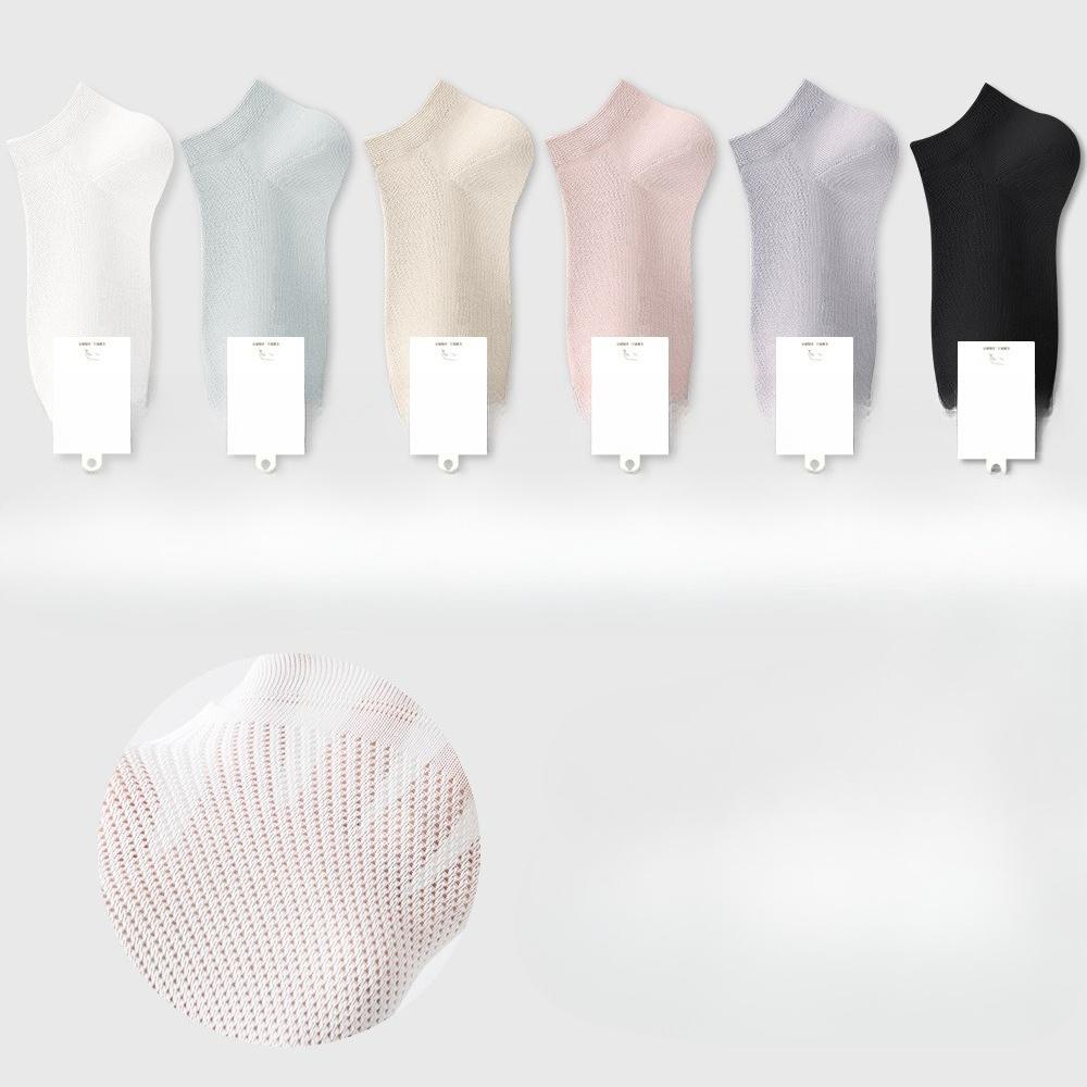 6 Pairs of Women's Summer Thin Cotton Boneless Deodorant Sweat Absorbing Heel Mesh Boat Socks