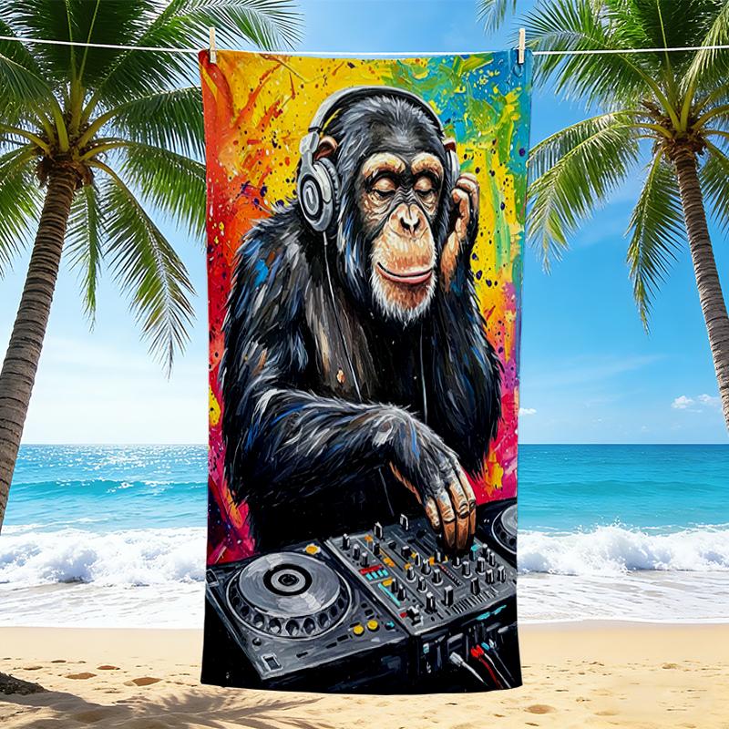 1Pc Monkey Dj Party Vibes Beach Towel, Quick Dry, Multi-Use for Beach Pool Gym Yoga Home Travel, Christmas, Halloween, Xmas Gift M928121