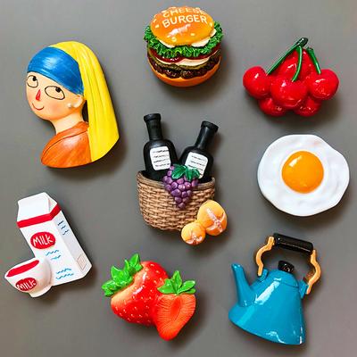 Милые магниты из мультфильмов украшение комнаты гамбургер яйцо молоко магниты на холодильник украшение фрукты магнитная еда вишня чайник клубника