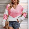 Women's Casual Fashion 2022 Long Sleeved Knitting Contrast Color Sweater Top