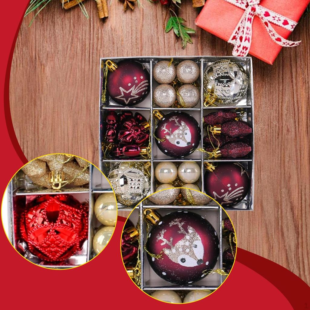 35 Pieces Christmas Ball Ornaments Set Tree Hanging with Star, Bowknot Shape