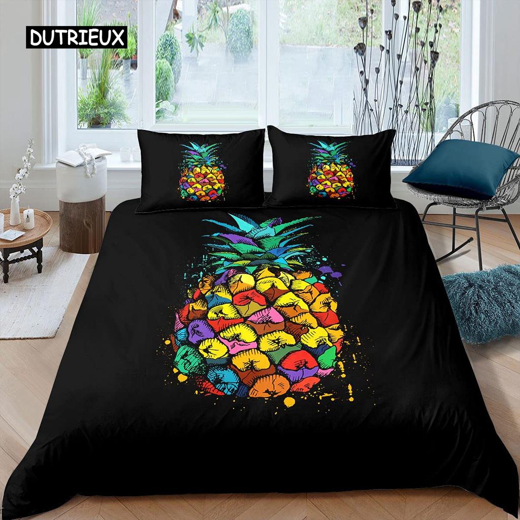 Комплект постельного белья с рисунком ананаса, размер King, желтый, геометрический, с рисунком ананаса, наволочка с принтом фруктов и морем