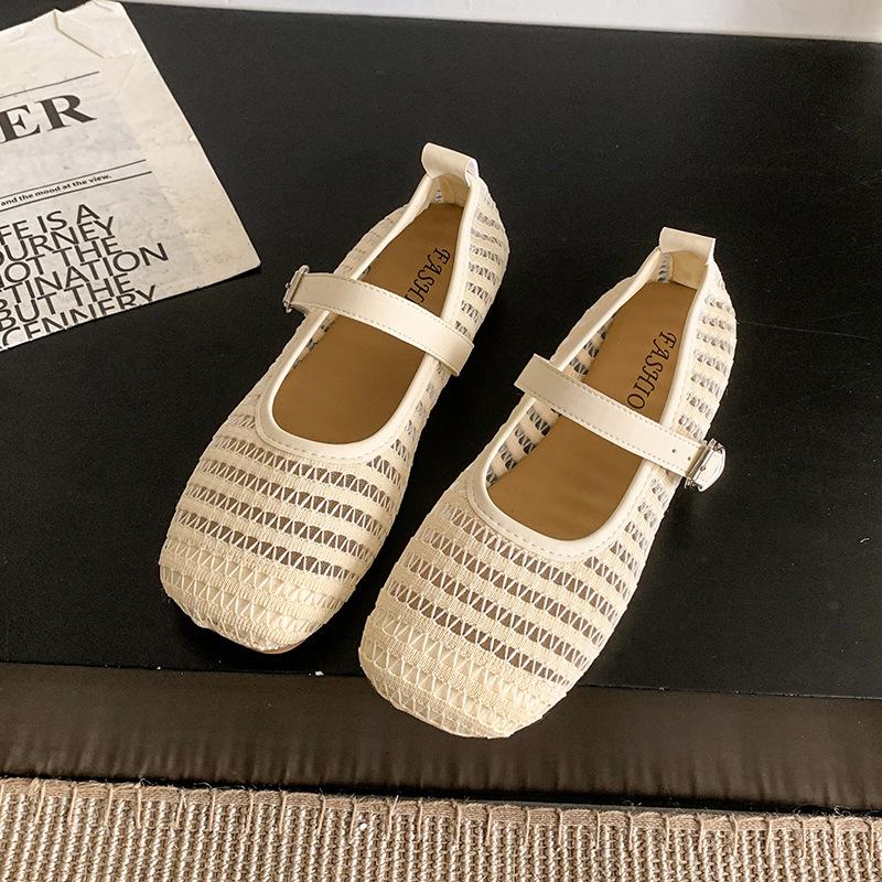 Летние новые сандалии с квадратным носком, мелким вырезом, мягкой подошвой, на плоской подошве, из сетки, дышащие, повседневные туфли Мэри Джейн для женщин