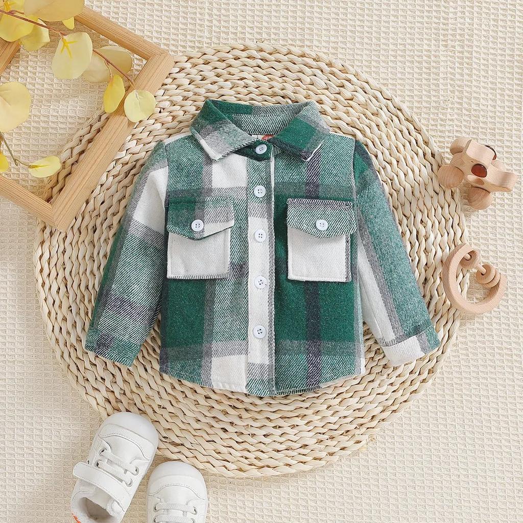 Toddler Baby Boy Girl Plaid Shirt Jacket Outfits Button Down Cardigan Kids Long Sleeve Coat Tops Fall Clothes