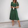 Summer Mid Length with Single Breasted Pleated Solid Color Casual Dresses