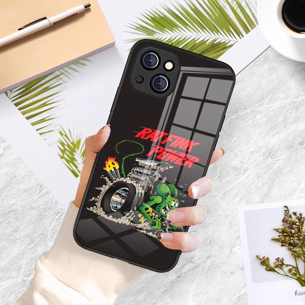 Забавный чехол для телефона Rat Fink для IPhone 17 Pro Max 16 15 14 Pro Max 13 11 X Xs Xr 8 7Plus Стеклянная крышка