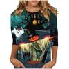 Женский осенний пуловер, модные повседневные футболки с круглым вырезом, 3D-принт на Хэллоуин, длинный рукав, тыквенная футболка для женщин