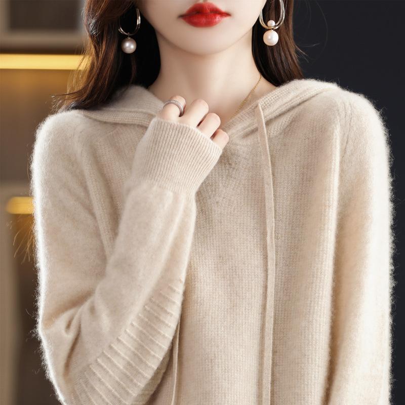 INDFS Женская мода повседневная осень-зима однотонный принт длинный рукав с капюшоном свитера