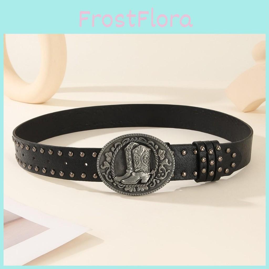 Belt Leather Punk Buckle With High Heel Shoe Design Circular Buckle Decor Rivet