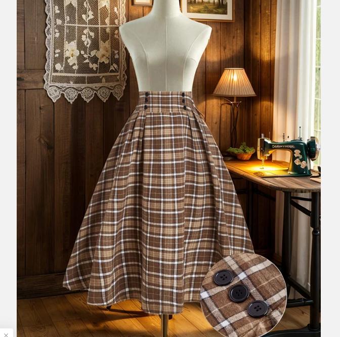 Винтажная художественная юбка-трапеция миди большого размера в клетку с эффектом кисти