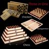 Foldable Wooden 3-in-1 Chess, Card, and Puzzle Game Set - Portable Strategy Toy