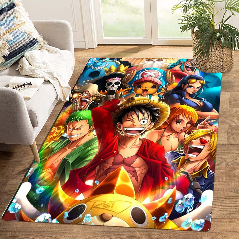 One Piece Luffy & Crew Pattern Printed Rug, Anime Style Home Decor, Anti-slip & Stain-resistant Carpet for Bedroom & Living Room