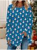 Plus Size Women Spring Christmas Snowman Printed Comfy Long Sleeve Round Collar T-shirt Casual Baggy Mid Length Tee Tops