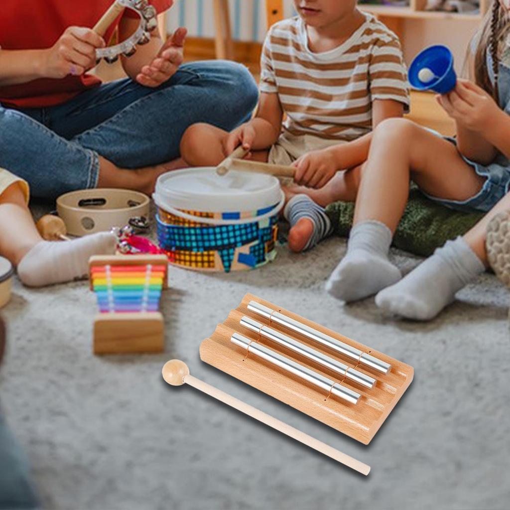 Hand Chime with 3 Tone Bell Percussion Instrument Aluminum Bar Musical Toy Wind Chime for Classroom Prayer Mindfulness School