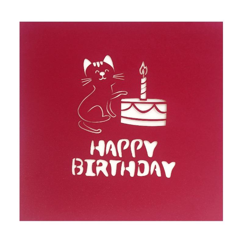 3D Pop-Up Style Greeting Card Cat Birthday Greeting Cards Paper Hollow-Out Cake Creative Handmade Birthday Gift