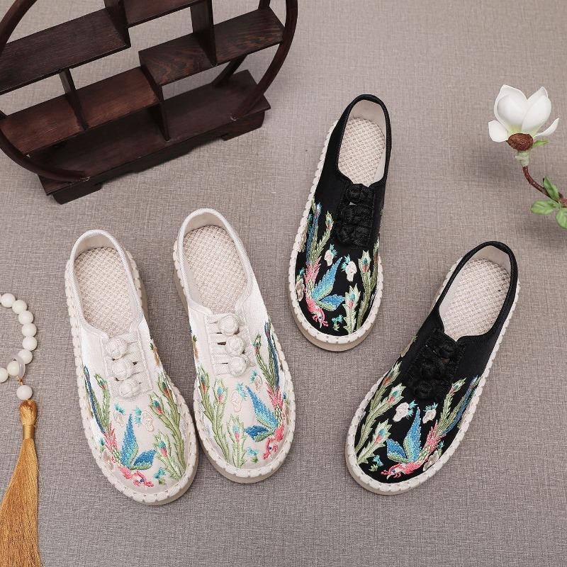 7cm High Heel Embroidered Shoes Characteristic Ethnic Style Fashionable Embroidered Phoenix Peony Cloth Shoes
