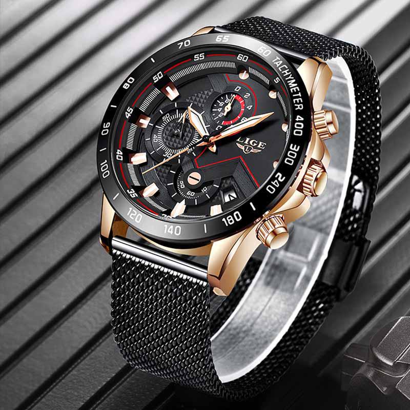 LIGE 2020 New Mens Watches Wrist Watch Quartz Clock Blue Watch Men Waterproof Sports Chronograph