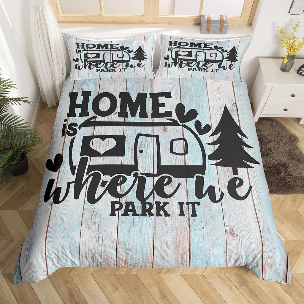 Comforter Happy Camping Queen Full Twin King Camper Theme Comforter With 2 Rustic Farmhouse Style Bedding Set