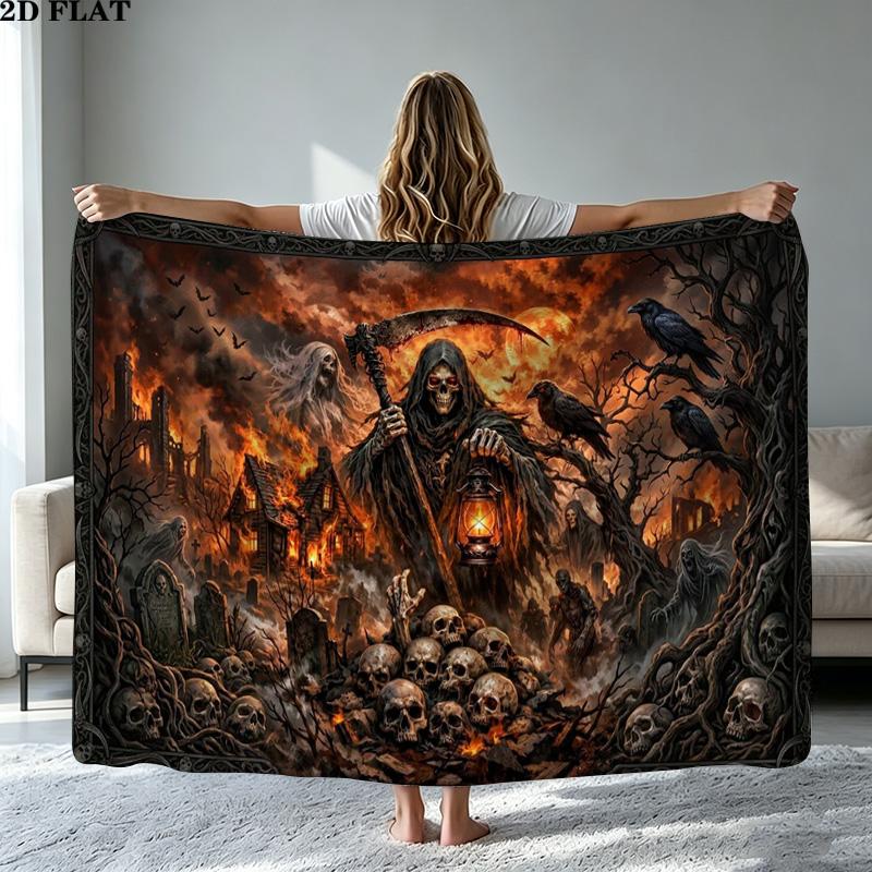 Dark Grim Reaper Print Flannel Blanket High Quality Warm Comfortable Cover for All Seasons Perfect for Gifts Home Decor