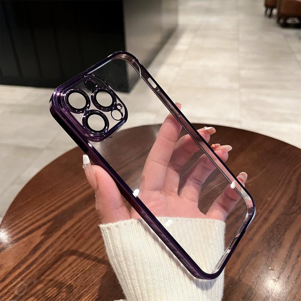 Luxury Plating Transparent Soft Silicone Case for iPhone 15 14 Plus 13 12 Mini 11 Pro X XR XS Max 7 8 SE Camera Protection Cover