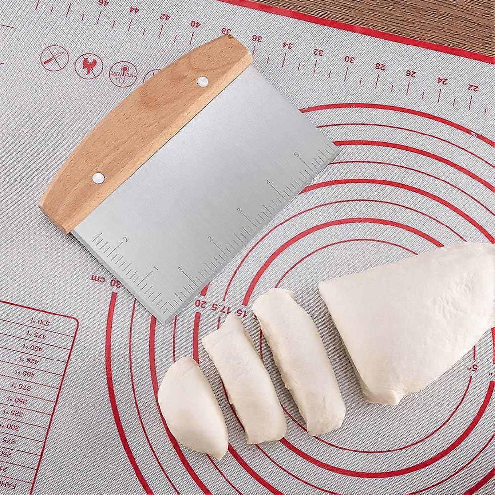 Stainless Steel Dough Scraper, Multipurpose Pastry Dough Cutter Griddle Scraper Chopper with Wood Handle and Measuring Scale for Cutting Bread and Piz