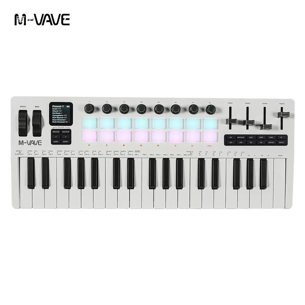 M-VAVE SMK-37 Pro 37-клавишный MIDI-клавиатурный контроллер со звуковым источником, пэдом для аранжировки и фейдером