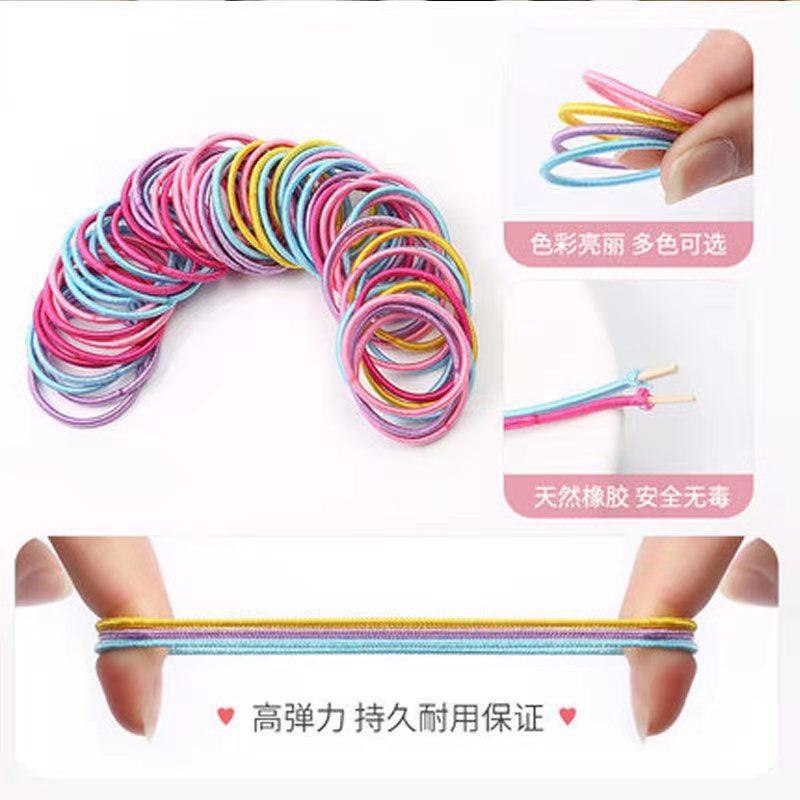 100Pcs Girls Hair Ties Set – Latex-Free Elastic Ponytail Holders, Colorful No-Crease Hair Bands for Kids & Teens, with Storage Box