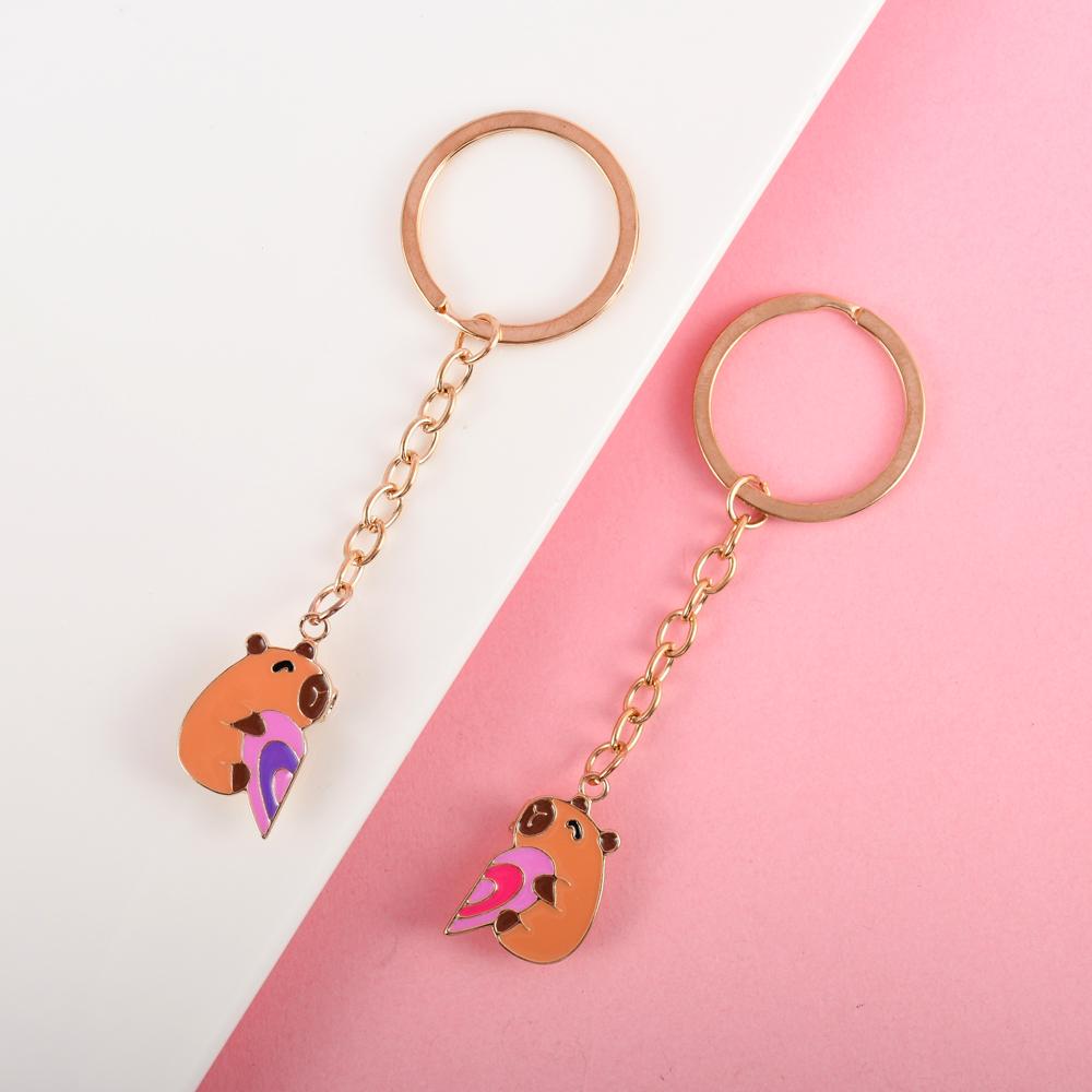 2Pcs/set Cute Kapibala Heart-shaped Stitching Best Friend Bestie Key Chain BFF Friendship Jewelry Gifts for Girls