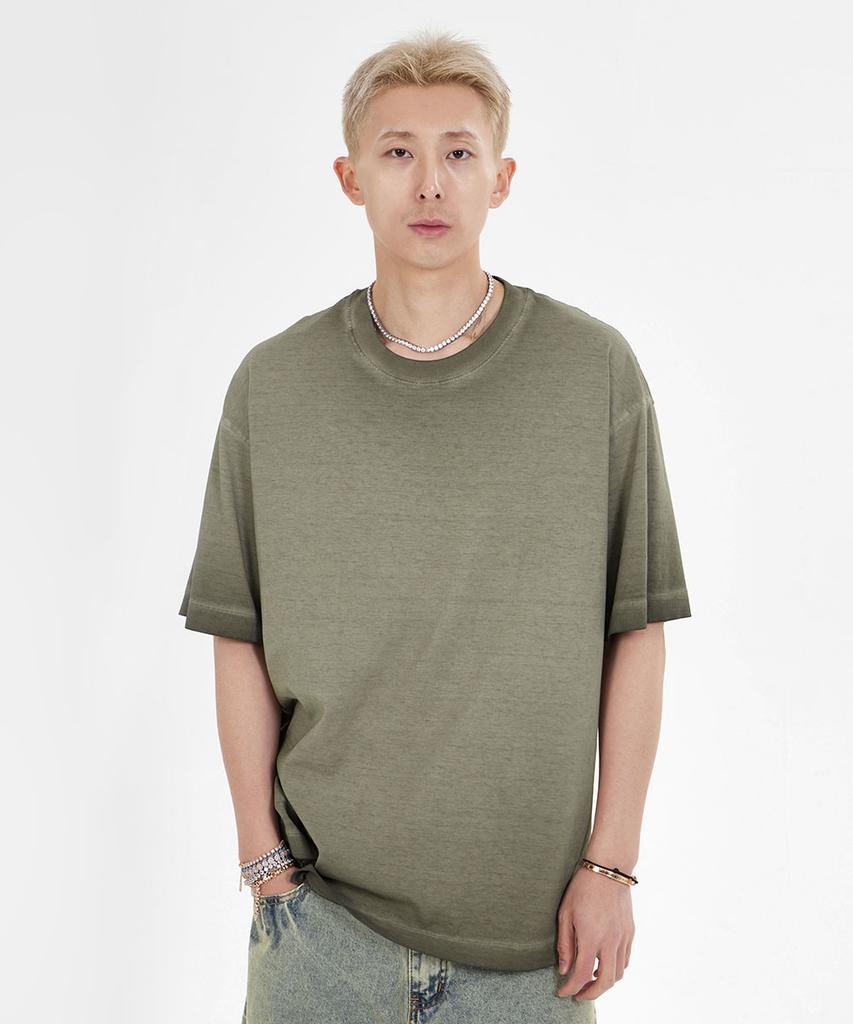 MAKEITTO Pigment Washed Oversized Crew Neck Short Sleeve T-Shirt_Khaki