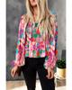 Azura Exchange Multicolor Floral Print Smocked Square Neck Ruffles Blouse