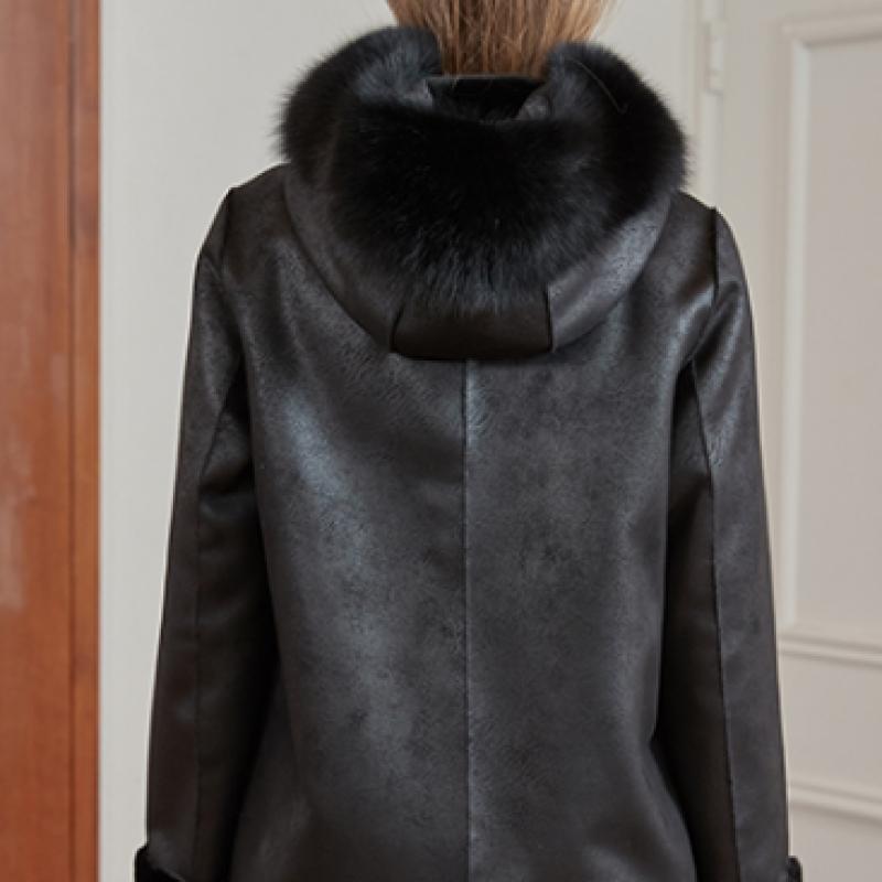 La Belle Shinyoung Fur Fox Hood Solid Reversible Long Coat Lb119ct