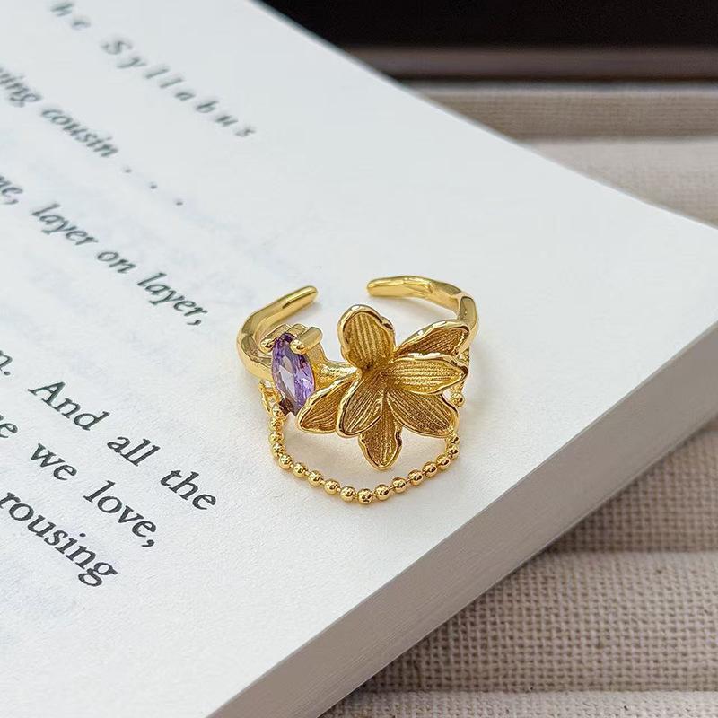 Средневековое французское ретро кольцо с открытой шинкой и полным бриллиантом, модное, с высоким чувством стиля и темпераментом, нишевый дизайн, изысканные бриллиантовые аксессуары для женщин