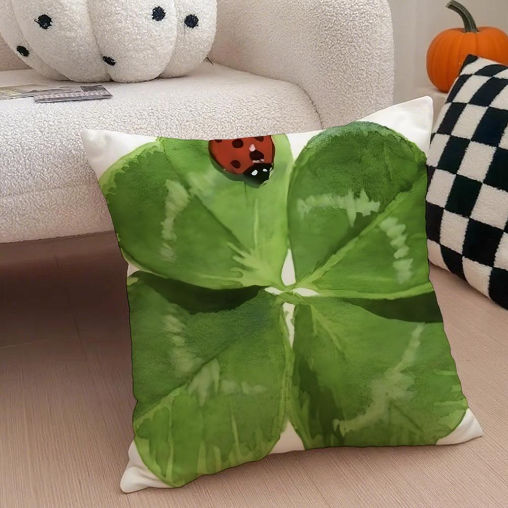 LLucky Four Leaf Clover Cushion Cover Throw Pillow Cover Hidden Button Durable Polyester Chair Cushion