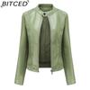 BITCED Rivet Fashion Стойка Кожаная Куртка Однотонная Повседневная Куртка для Женщин Весна/Осень Верхняя Одежда