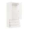 Wardrobe with 2 doors, elegant slatted doors, white, 90 x 50 x 200 cm, with 1 clothes rail, 2 doors and 3 drawers, for bedroom, children's room