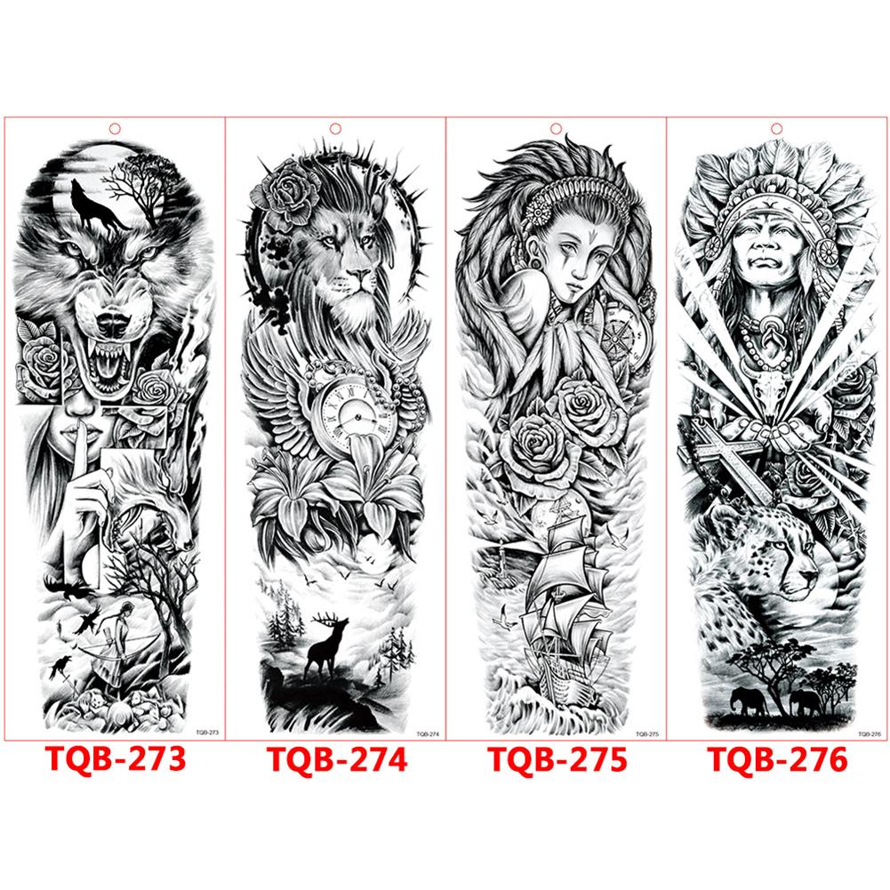 Татуировка с большим рукавом, розой, часами, глазом, водостойкая временная татуировка, наклейка, Лев, Король волков, боди-арт, полная поддельная татуировка для женщин и мужчин