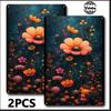 [2D Flat] Two-Piece Set of Vintage Floral Tin Paintings - Aesthetic Flower Patterns on a Dark Background, Nostalgic Metal Mural