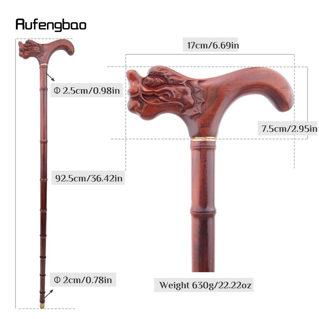 Red Dragon Wooden Bamboo Joint Single Joint Fashion Walking Stick Decorative Cospaly Cane Halloween Crutch Wand Crosier 92cm