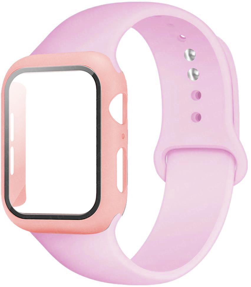 Для ремешков Apple Watch 46 мм 44 мм 41 мм 40 мм 45 мм 42 мм Силиконовый браслет correas iwatch Серия 10 9 8 7 6 SE 3 11 Стекло+Чехол+Ремешок