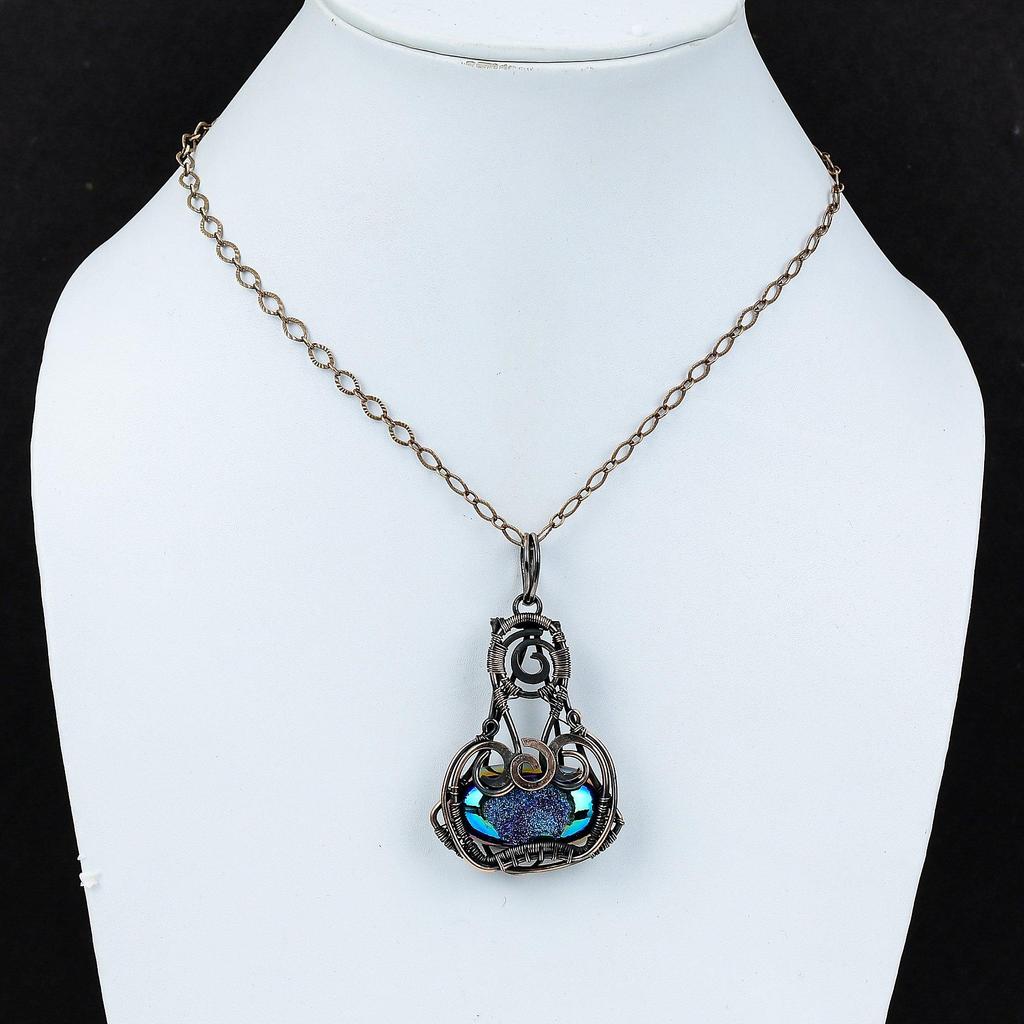 Титановый кулон-друзы, кулон в медной проволоке, кулон ручной работы, титановые друзы, ювелирные изделия, подвеска из настоящего драгоценного камня, медные украшения, подарок для мамы