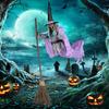 6 FT Halloween Flying Witch Decor Voice Activated Animatronic Witch On Broom with Light-up Eyes for Garden Yard Lawn Outdoor Indoor Decor