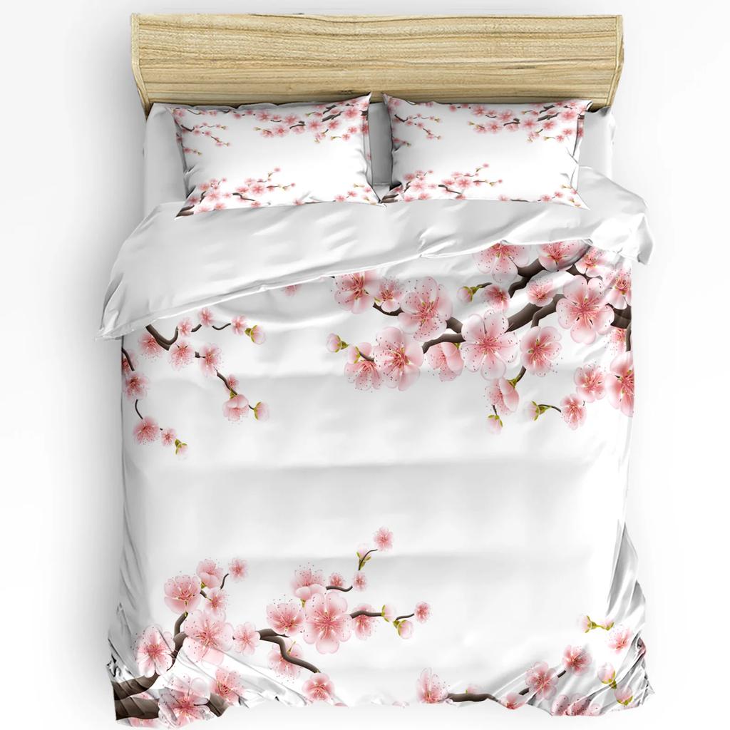 Pink Flower Peach Blossom Duvet Cover With Pillow Case  3Pcs Bedding Collection Quilt Cover Double Bed Home Textile