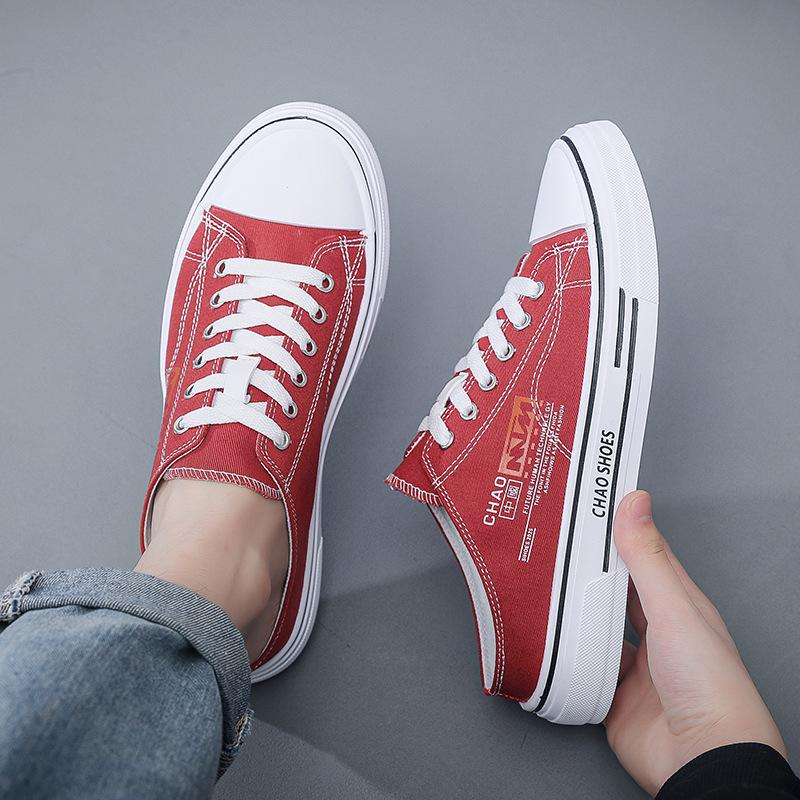 2025 Autumn New Breathable Half-drag Men's Shoes Hong Kong Trendy Canvas Shoes Bag Head Drag Casual Shoes Student Slippers
