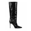 Fashion New Black Belt Buckle Tab High-heel Knee High Boots Autumn Winter Women Fashion Pole Dance Pointed Solid Color Long Boots 35-44