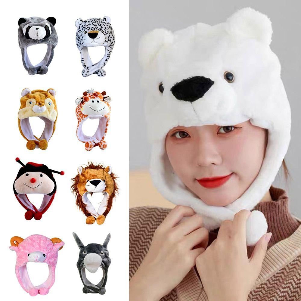 Animal Plush Moving Hat Cartoon Movable Ears Airbag Cap Animal Hat Headgear Kids Adult Gifts